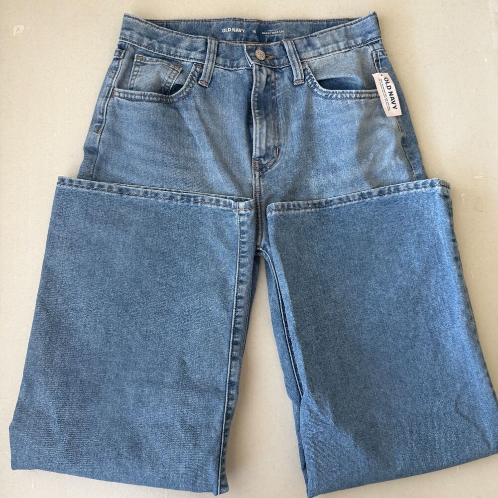 Girls NWT Old Navy Baggy Wide Leg Jeans Size 16 Light Wash Denim Pants